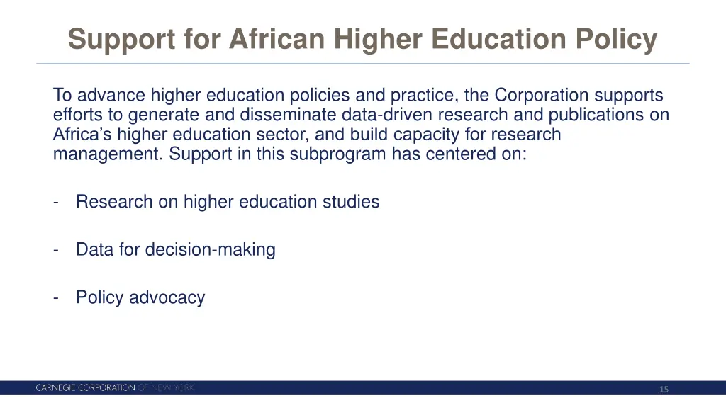 support for african higher education policy