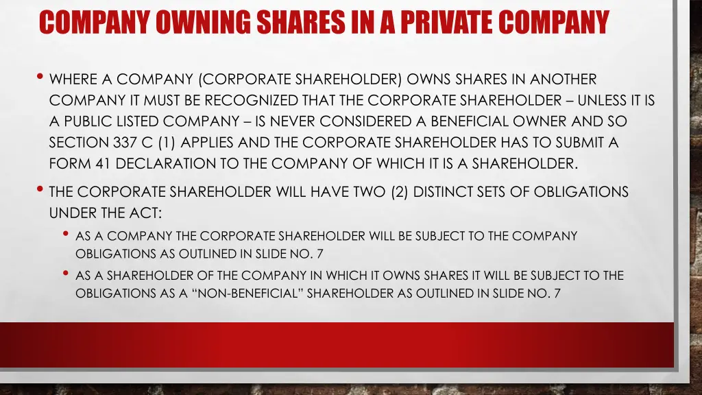 company owning shares in a private company