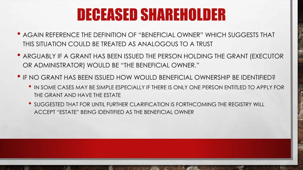 deceased shareholder again reference