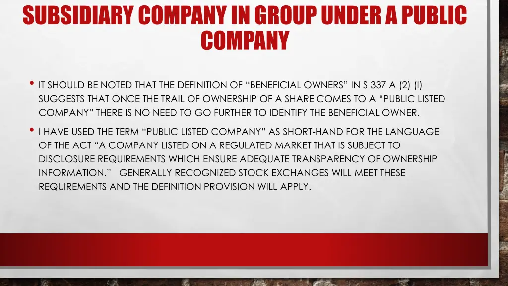 subsidiary company in group under a public company