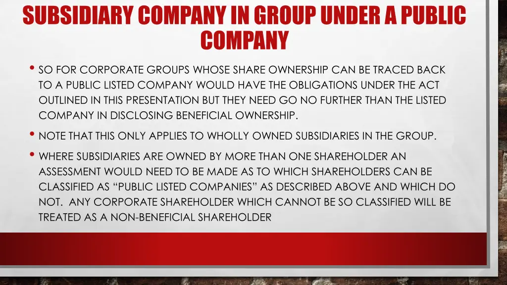 subsidiary company in group under a public