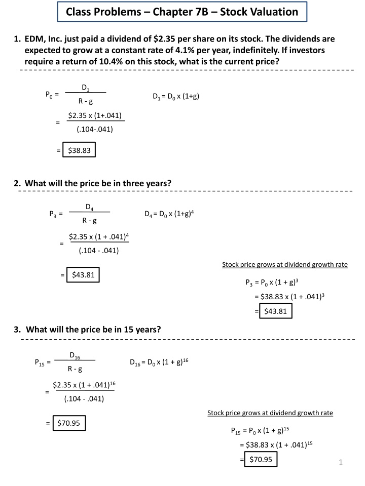 class problems chapter 7b stock valuation