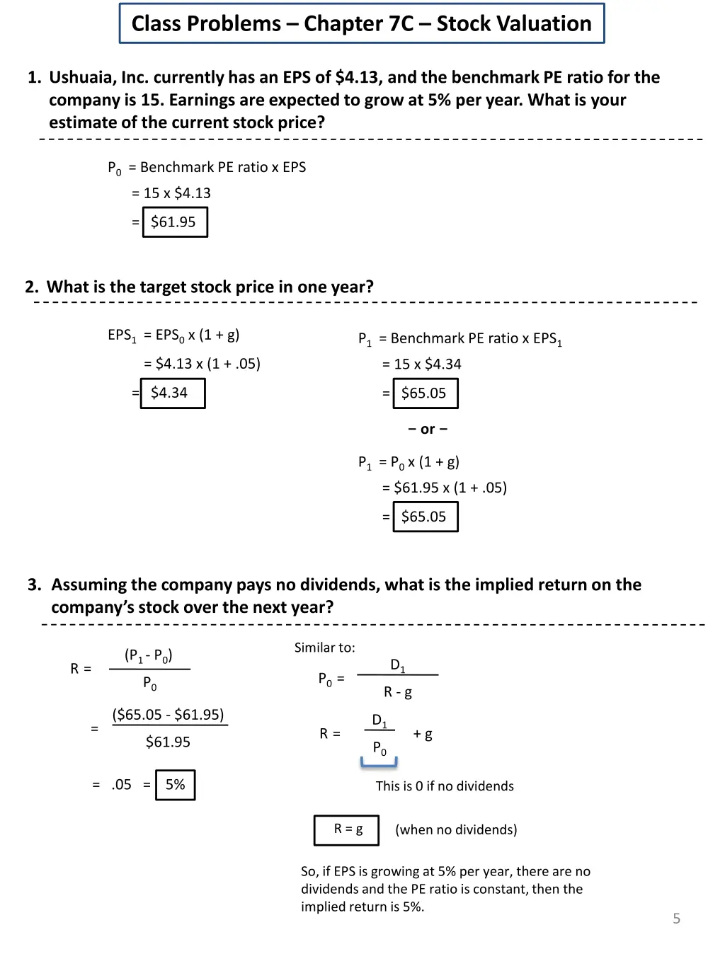 class problems chapter 7c stock valuation