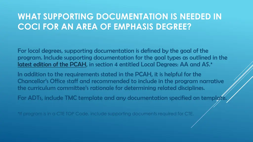 what supporting documentation is needed in coci