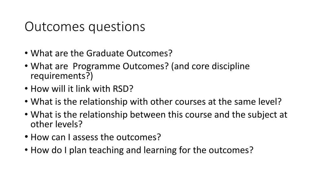 outcomes questions