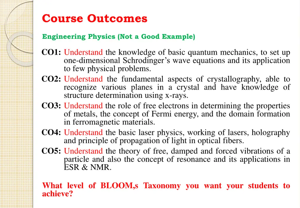 course outcomes