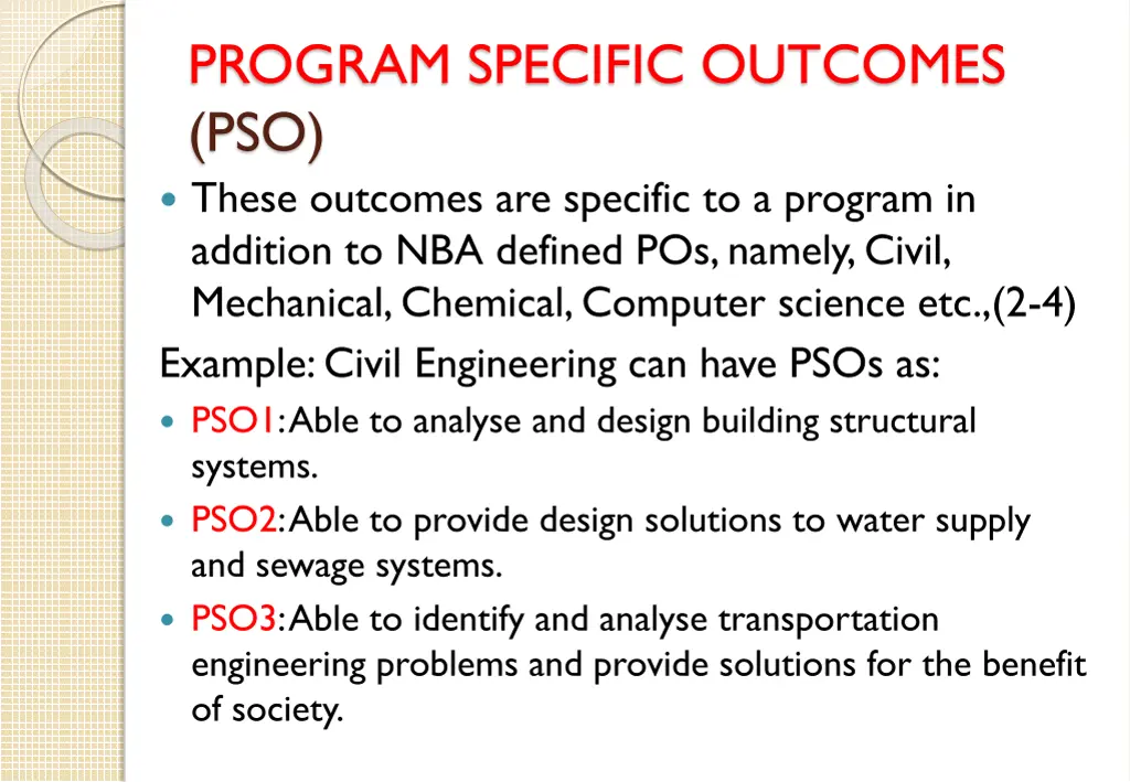 program specific outcomes pso these outcomes