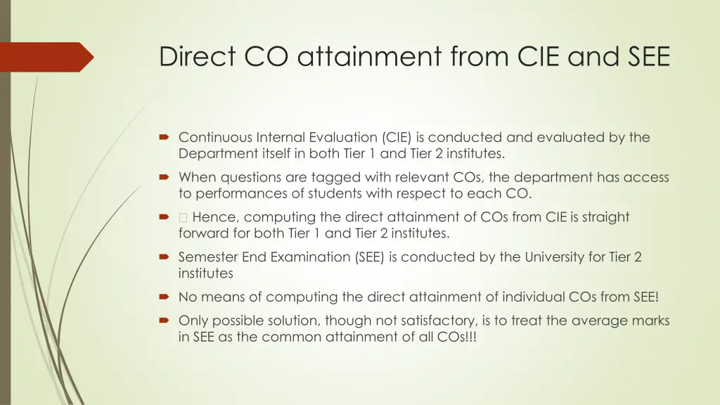 direct co attainment from cie and see