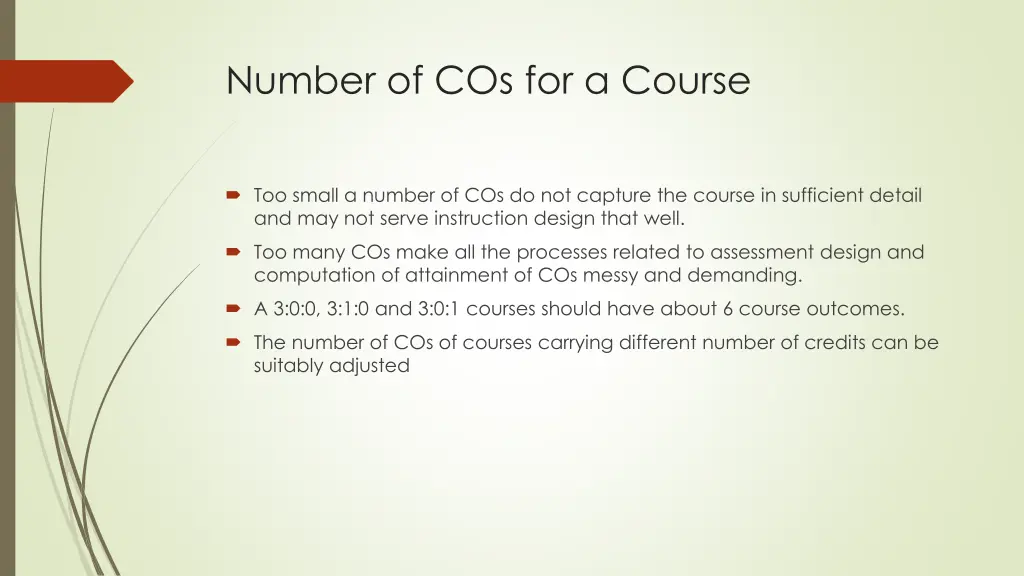 number of cos for a course