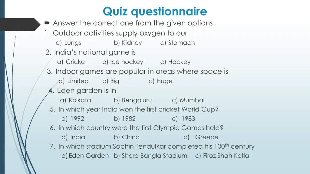 quiz questionnaire