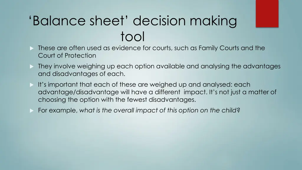 balance sheet decision making tool these