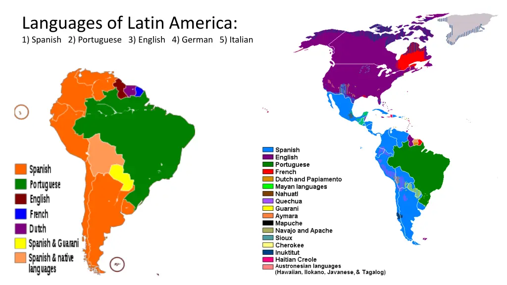languages of latin america 1 spanish 2 portuguese