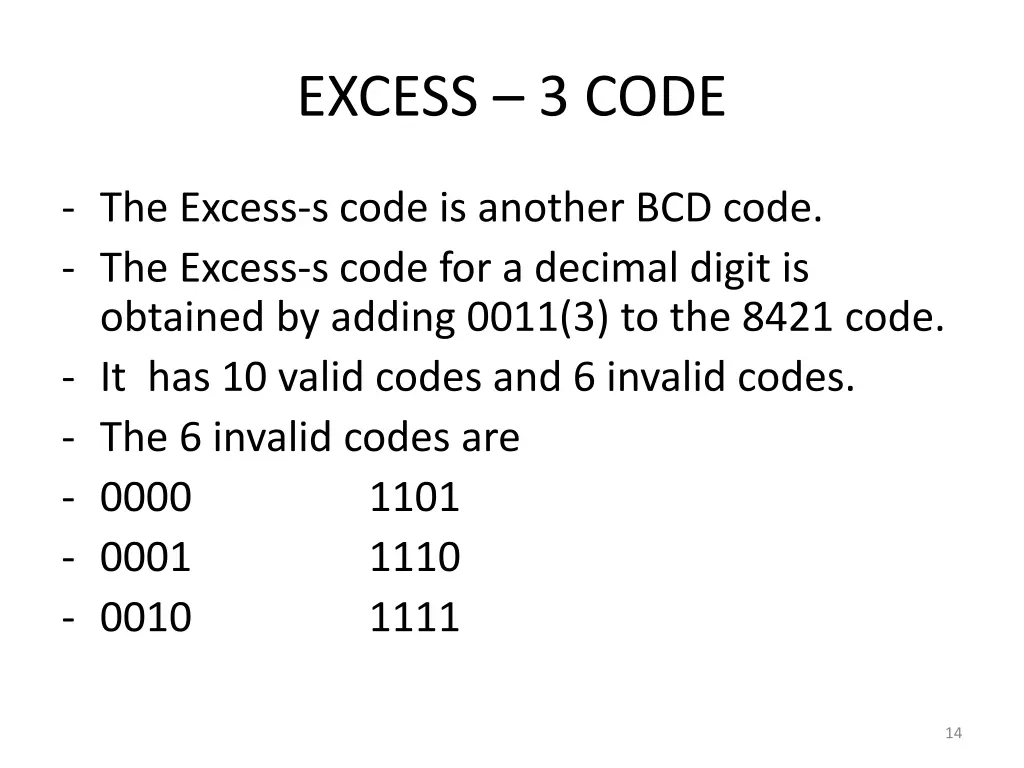 excess 3 code