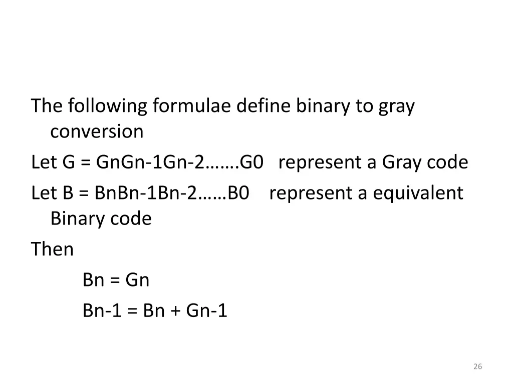 the following formulae define binary to gray 1