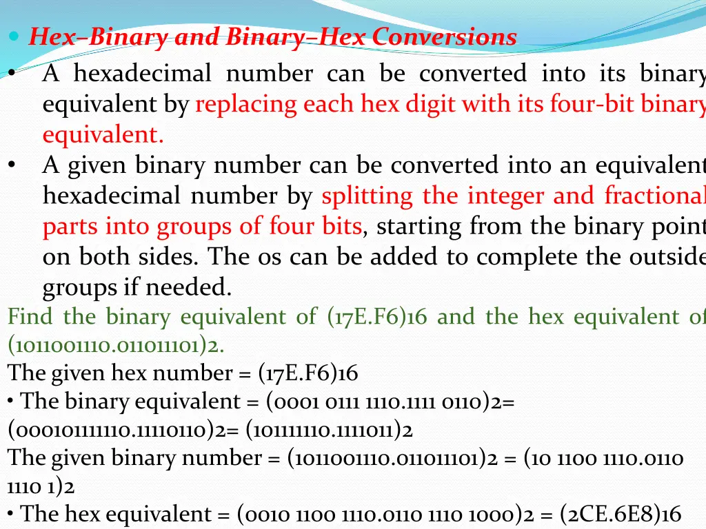 hex binary and binary hex conversions