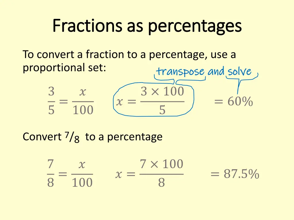 fractions as percentages fractions as percentages