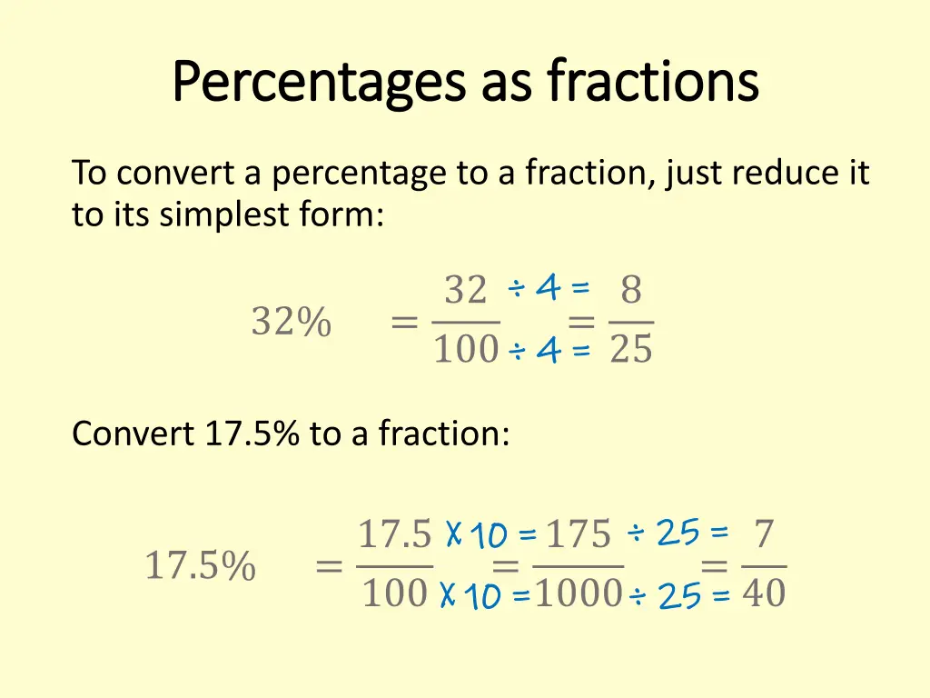 percentages as fractions percentages as fractions