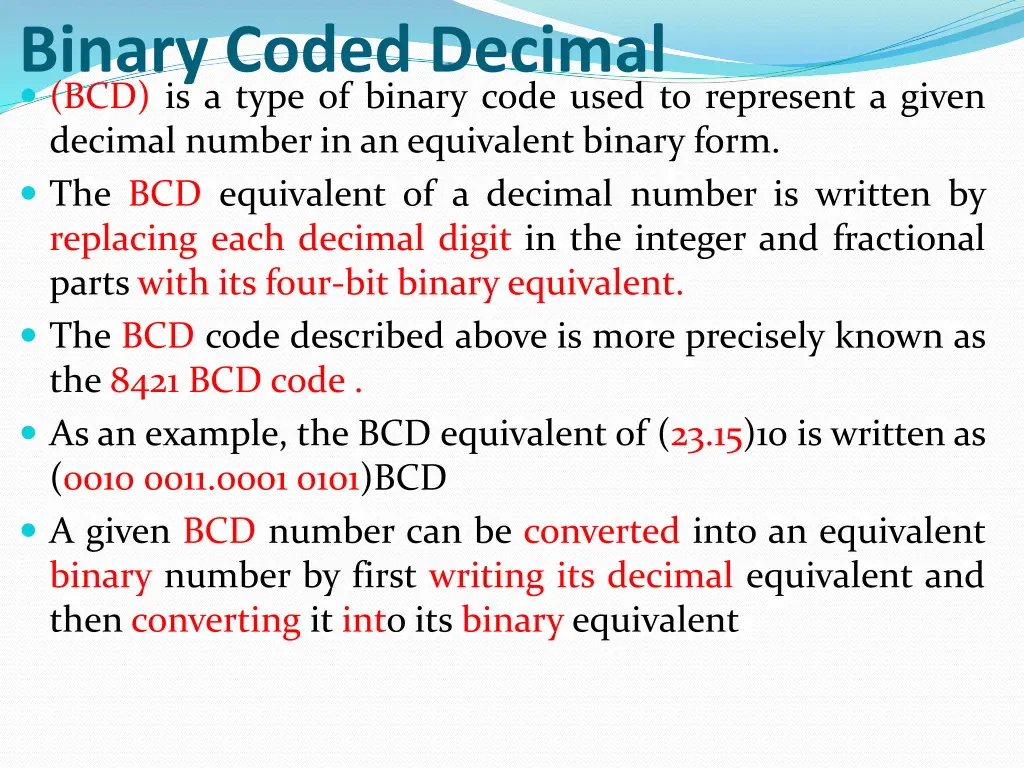 binary coded decimal bcd is a type of binary code