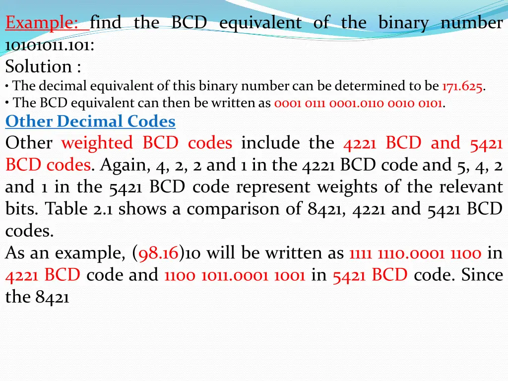 example find the bcd equivalent of the binary