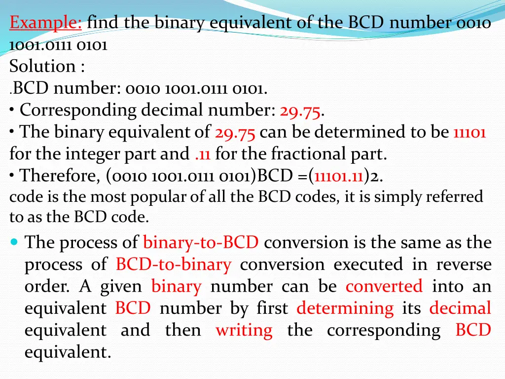 example find the binary equivalent