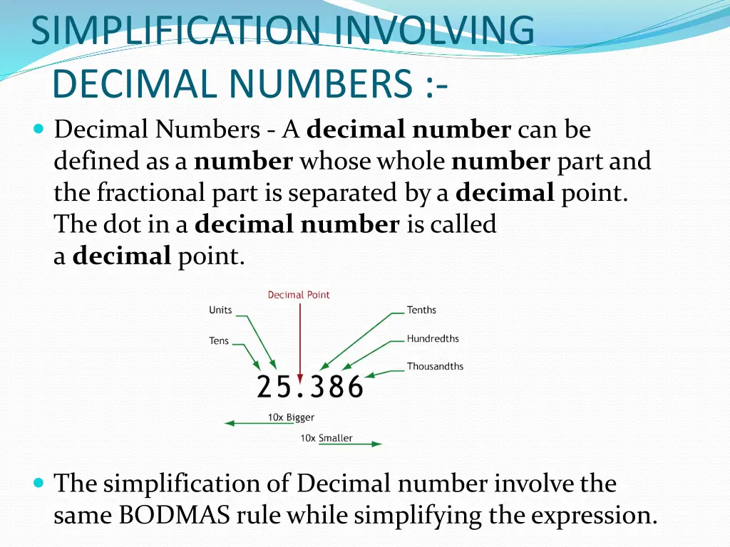 simplification involving decimal numbers decimal