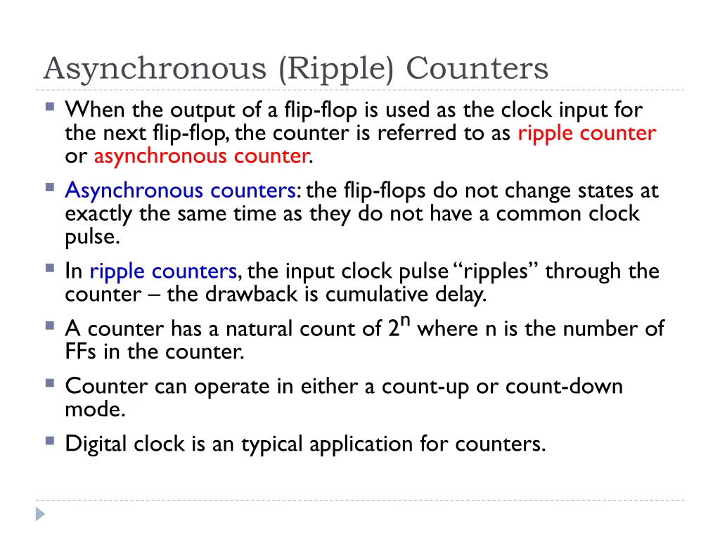 asynchronous ripple counters when the output