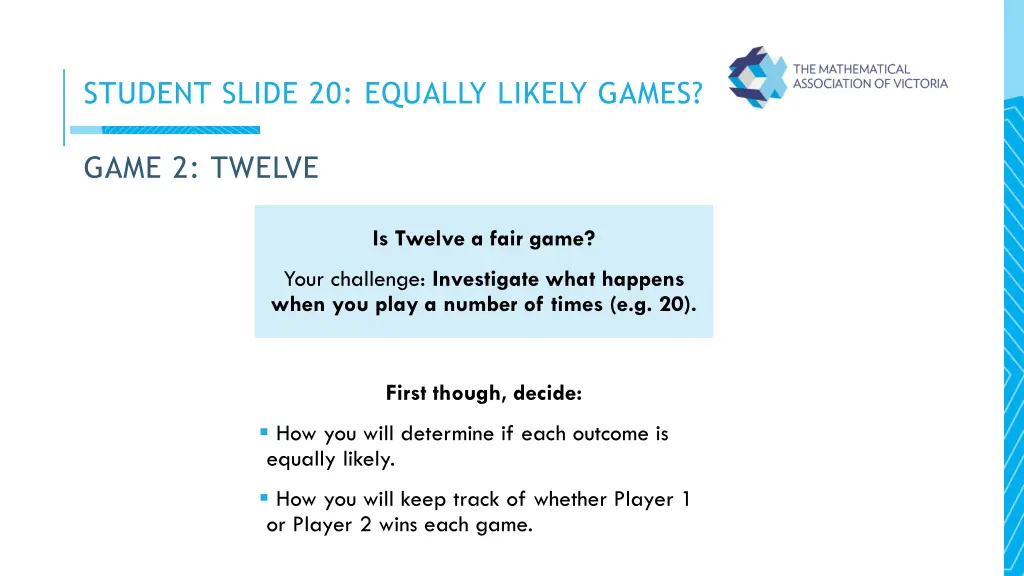 student slide 20 equally likely games