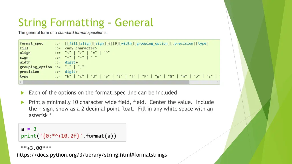 string formatting general