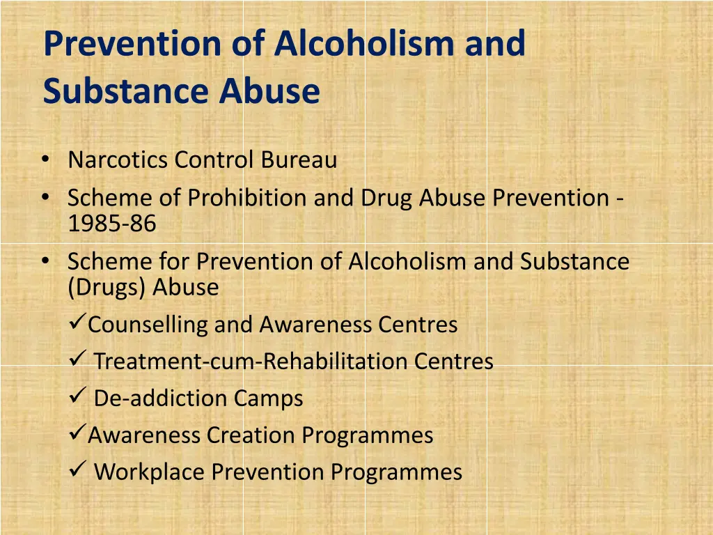 prevention of alcoholism and substance abuse