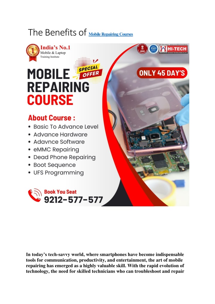 the benefits of mobile repairing courses