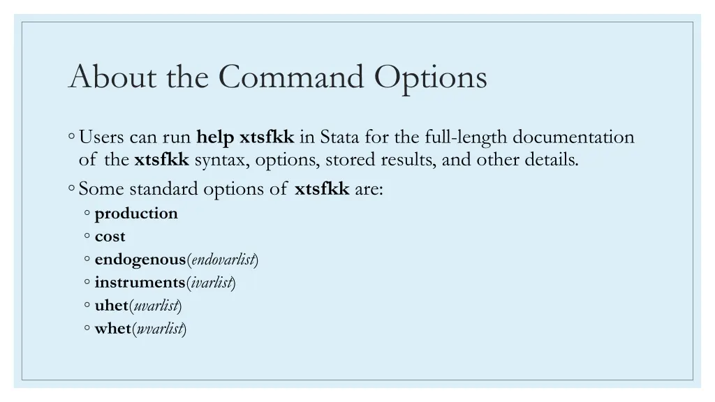 about the command options