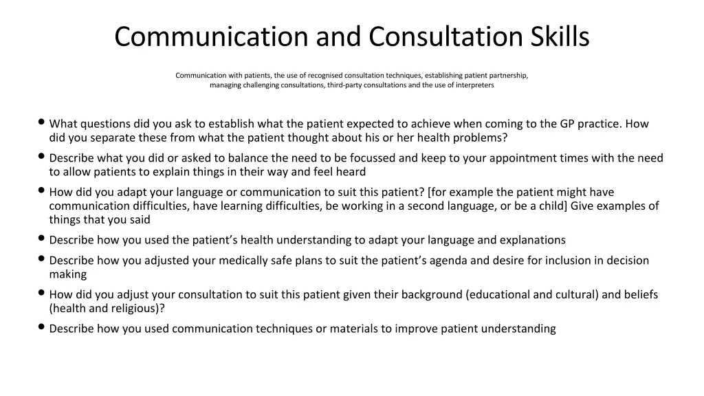 communication and consultation skills