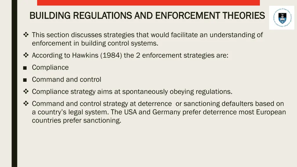 building regulations and enforcement theories