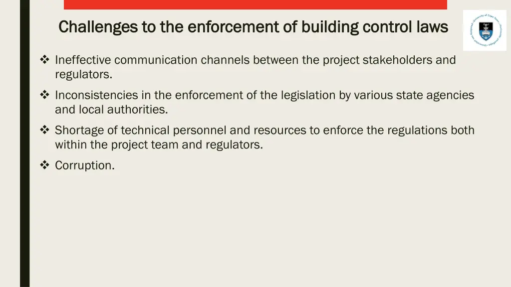 challenges to the enforcement of building control