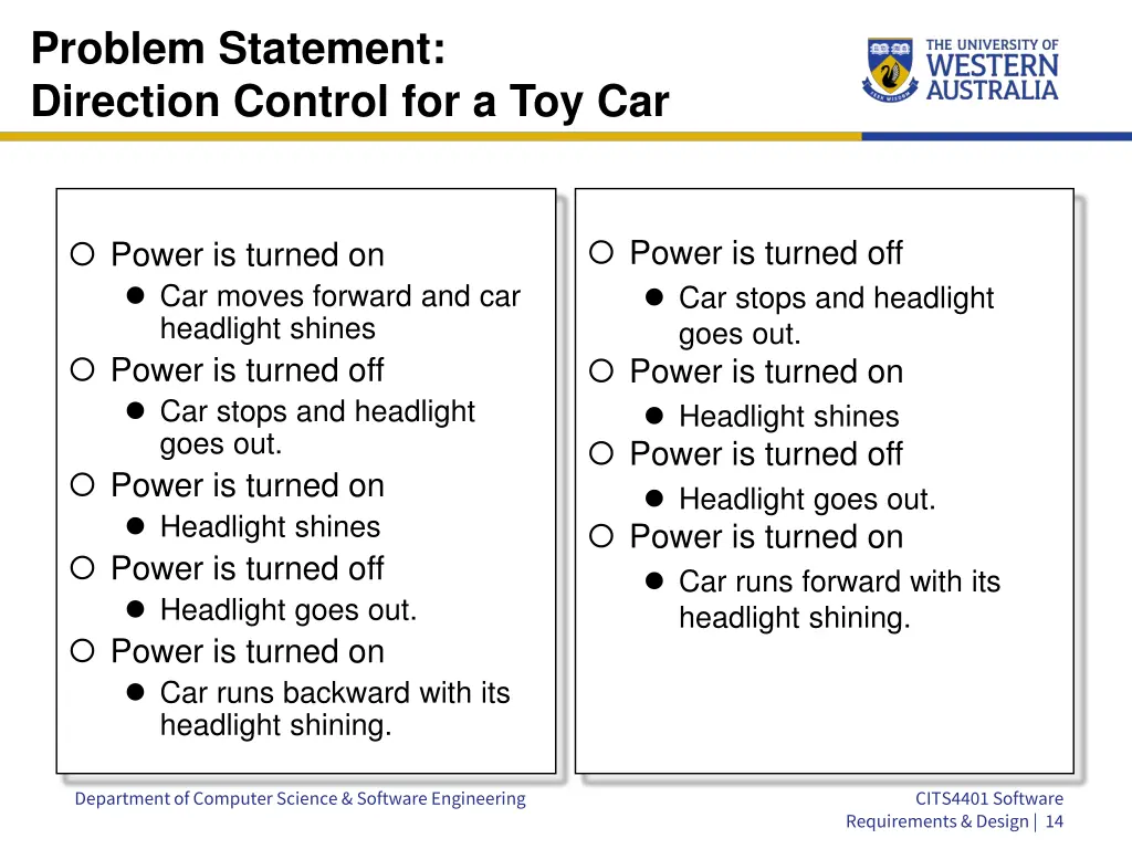 problem statement direction control for a toy car