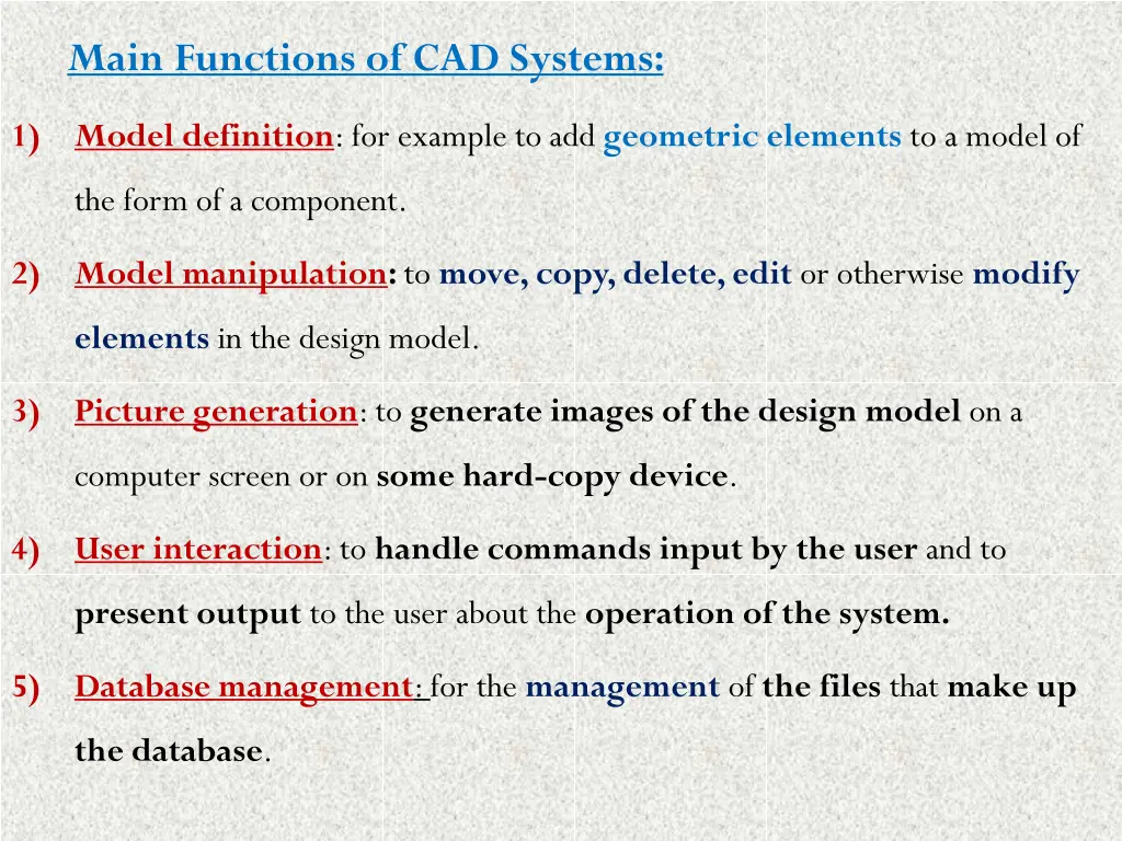 main functions of cad systems