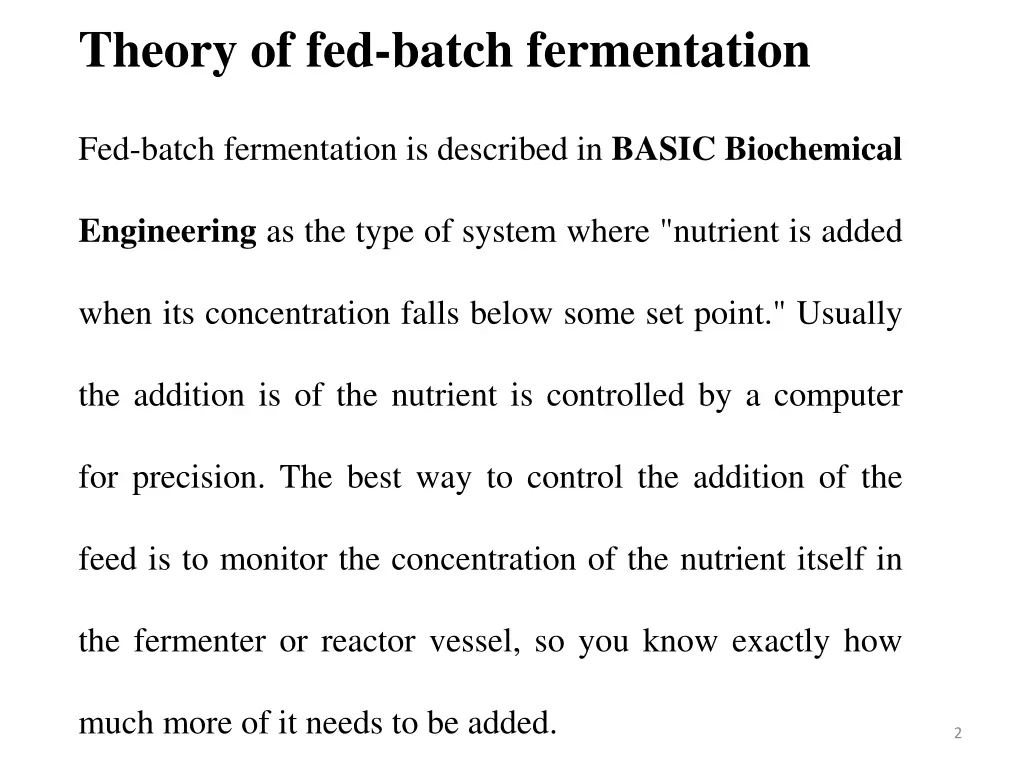 theory of fed batch fermentation