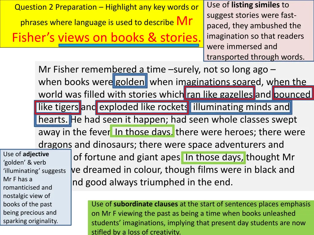 use of listing similes to suggest stories were