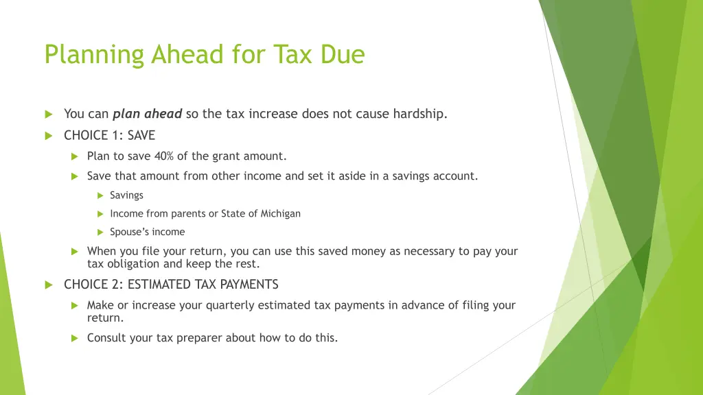 planning ahead for tax due