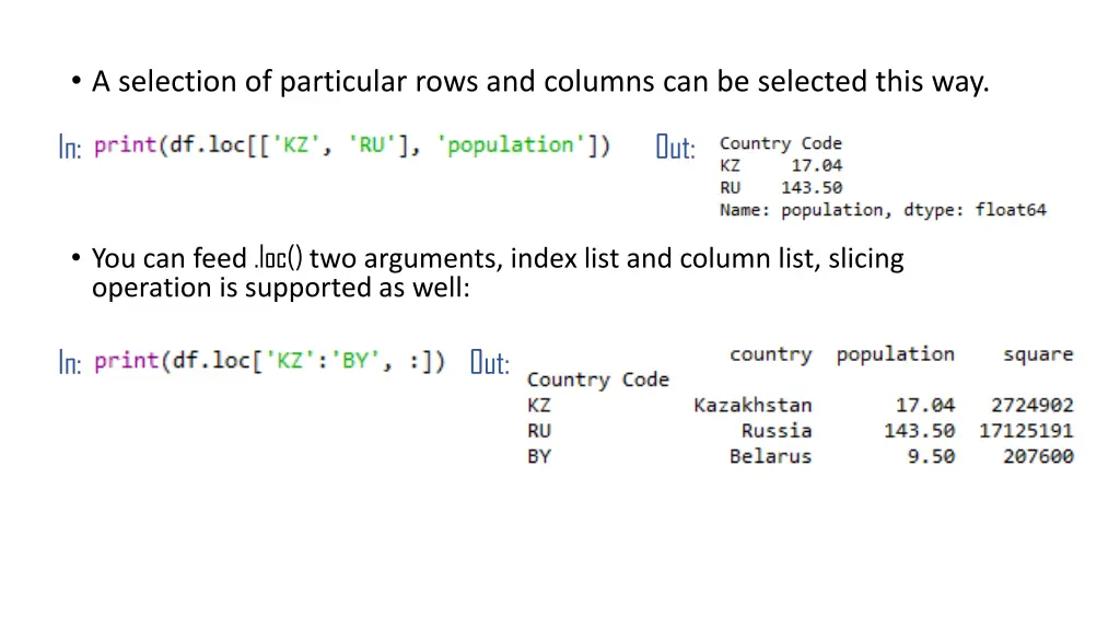 a selection of particular rows and columns