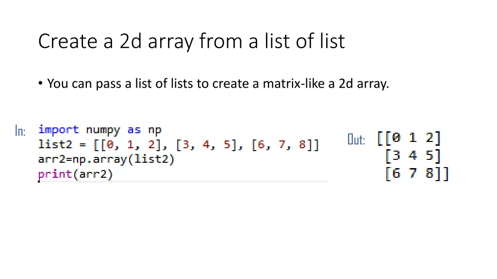 create a 2d array from a list of list