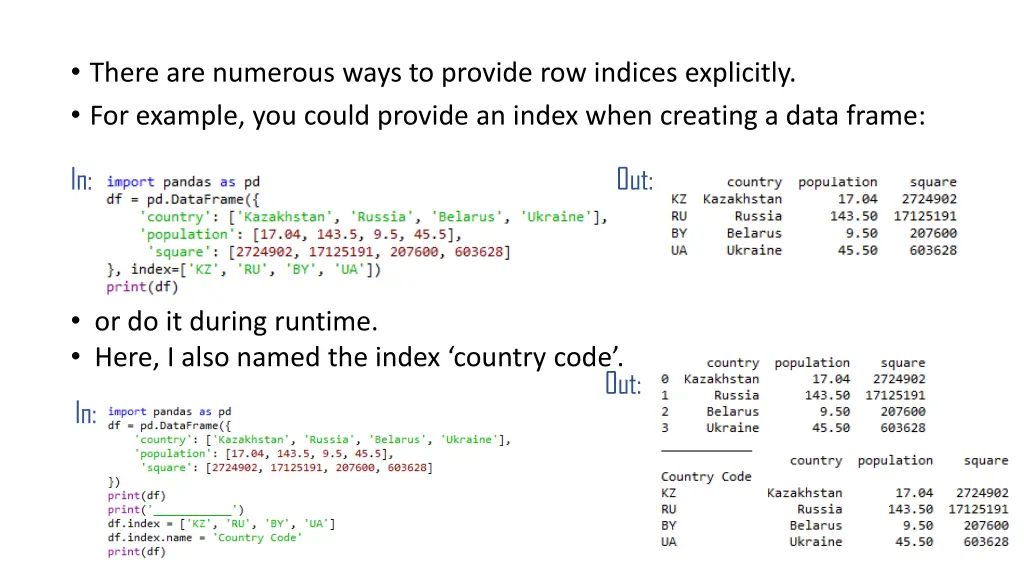 there are numerous ways to provide row indices