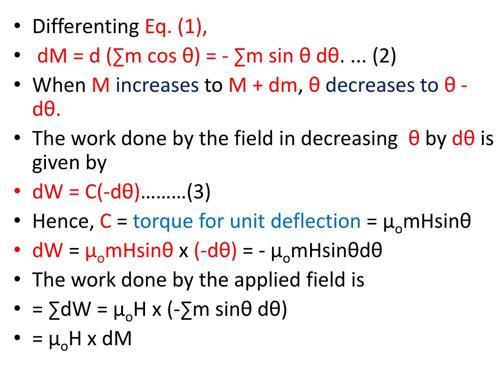 differenting eq 1 dm d m cos m sin d 2 when