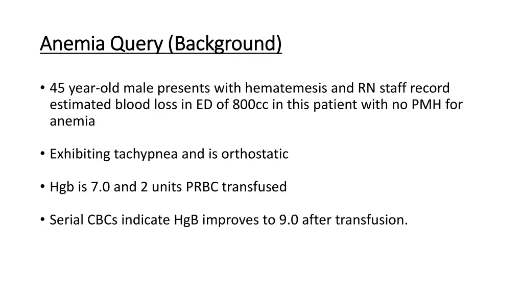 anemia query background anemia query background