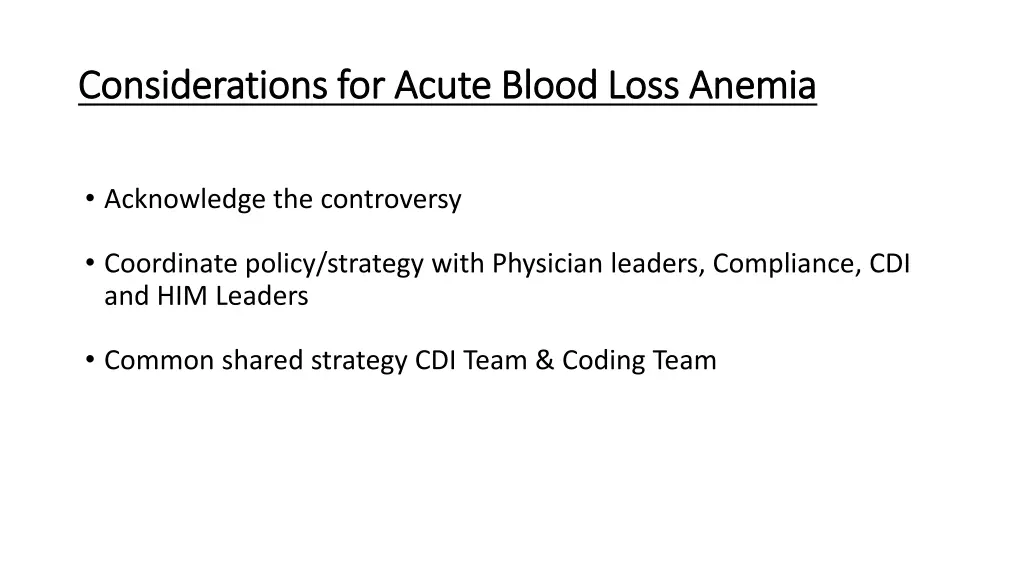 considerations for acute blood loss anemia