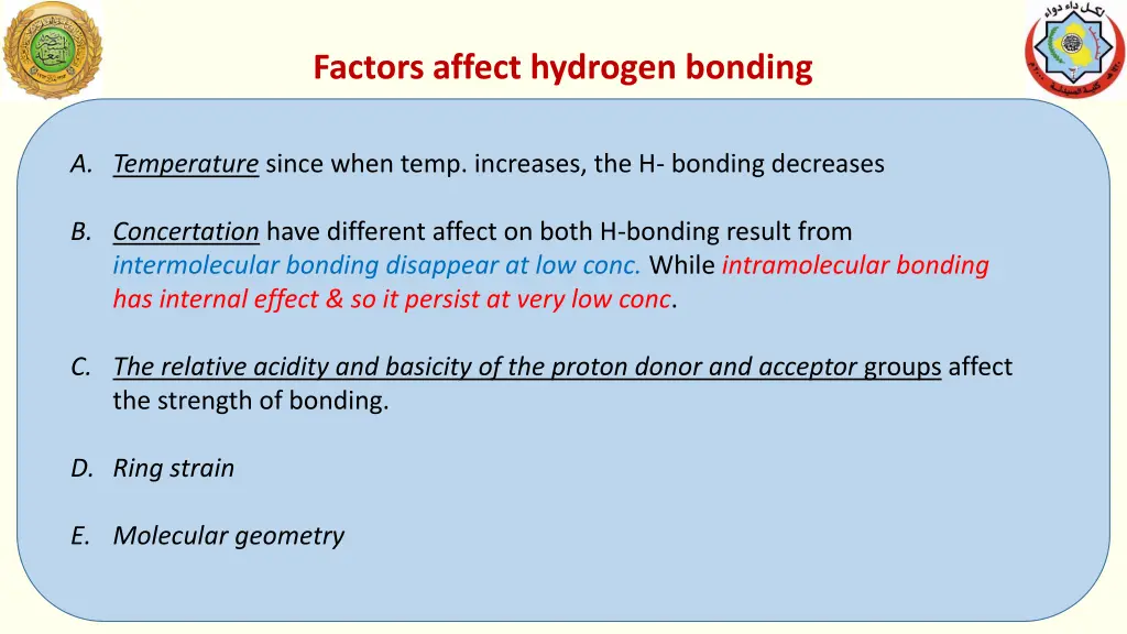 factors affect hydrogen bonding