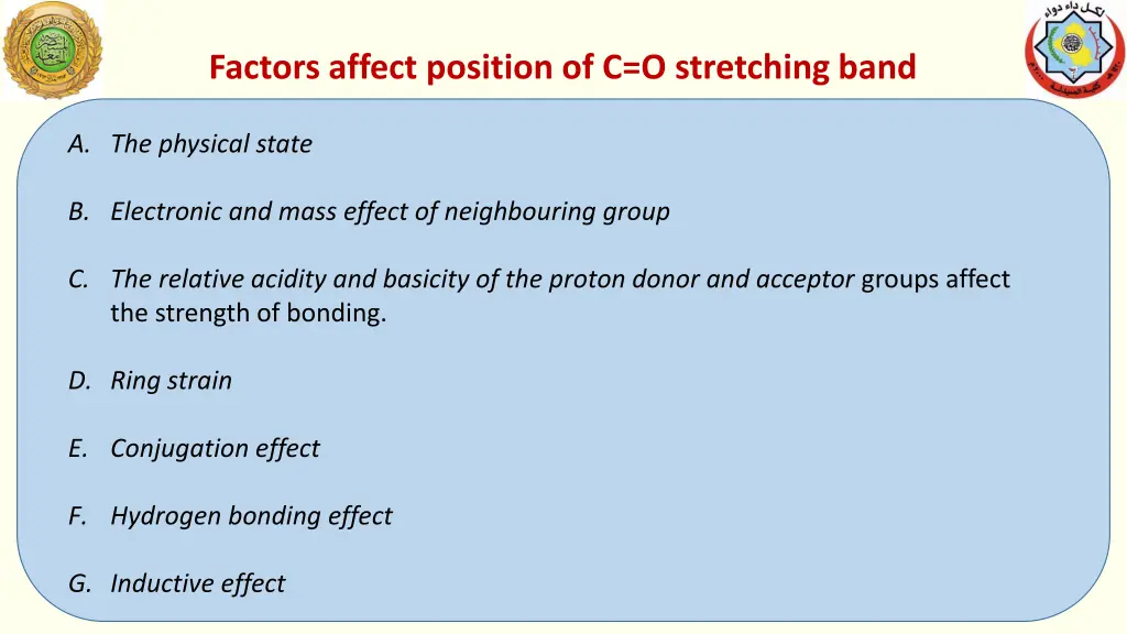 factors affect position of c o stretching band