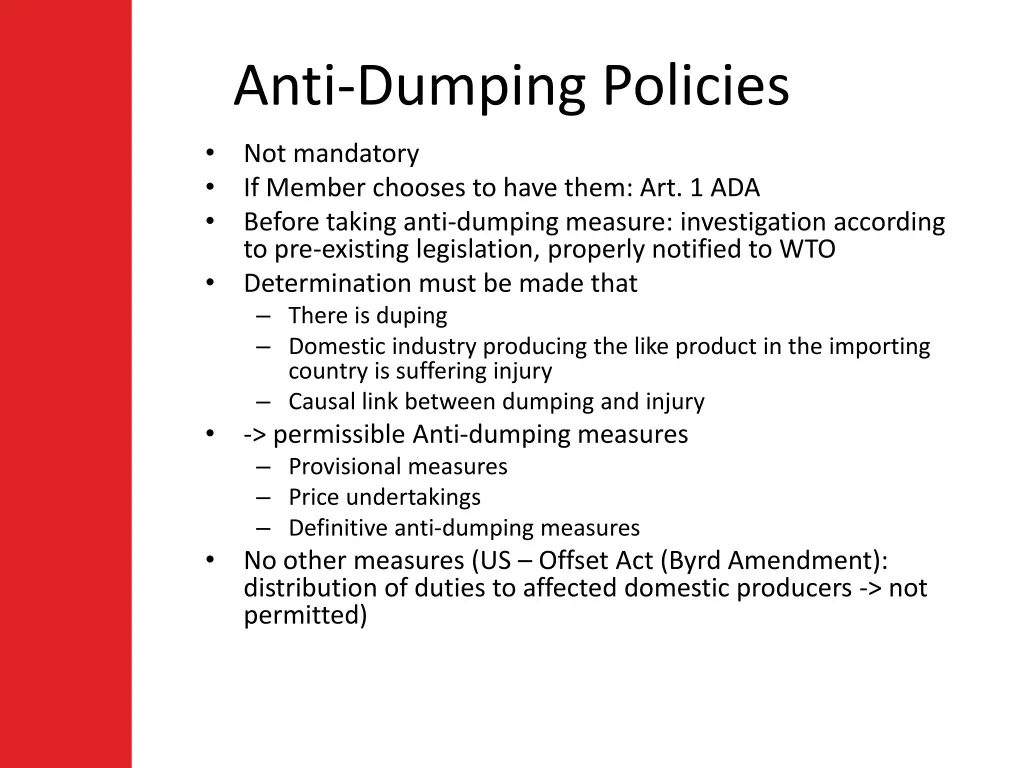 anti dumping policies