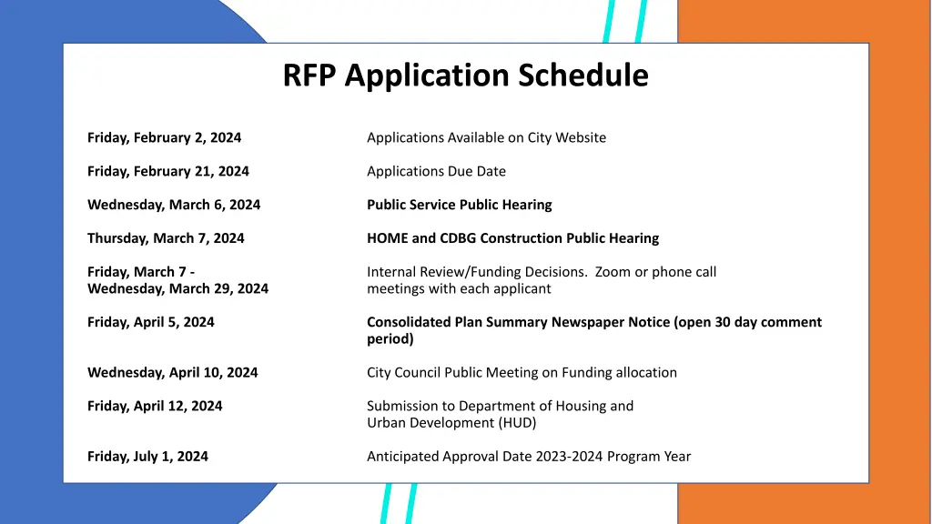 rfp application schedule