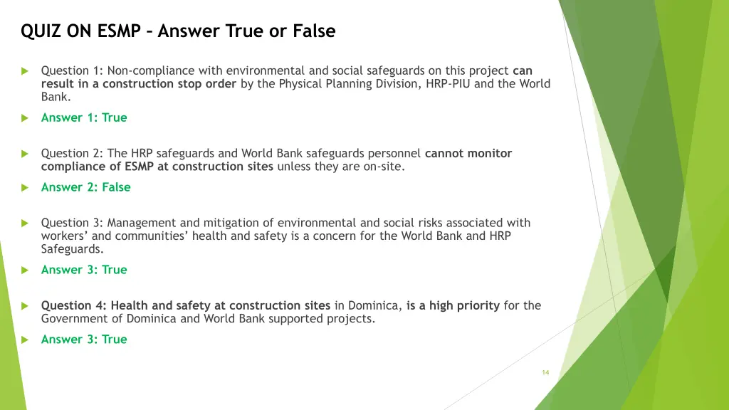 quiz on esmp answer true or false